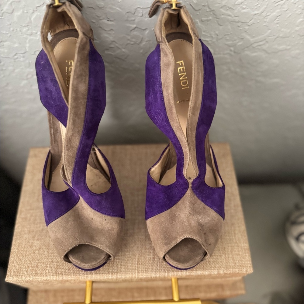 Fendi Purple and Tan Open-Toe Heels